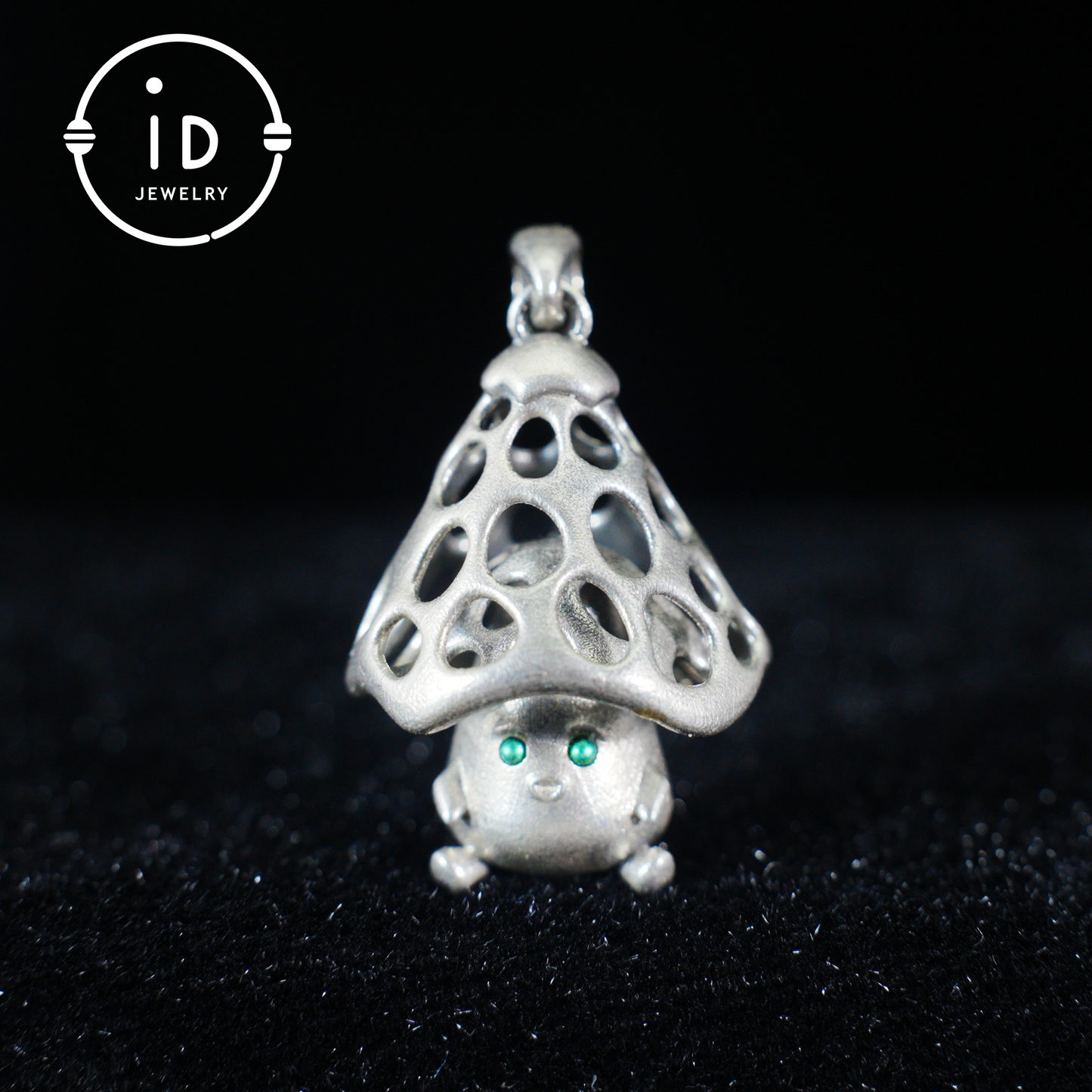 Sterling Silver Mushroom Spirit Pendant – Forest Guardian Necklace with Green Zircon Eyes – Fairycore Jewelry Gift for Sensitive Souls