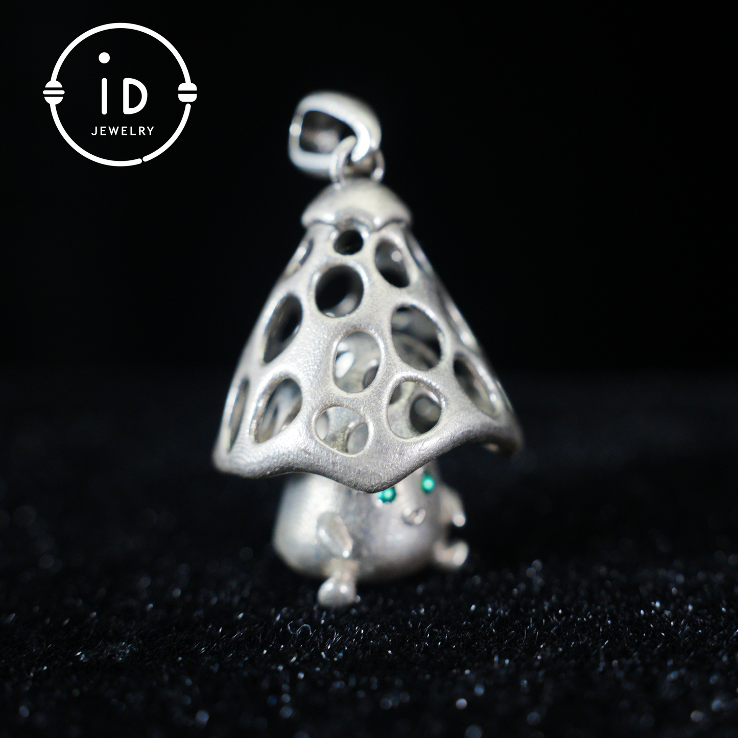 Sterling Silver Mushroom Spirit Pendant – Forest Guardian Necklace with Green Zircon Eyes – Fairycore Jewelry Gift for Sensitive Souls