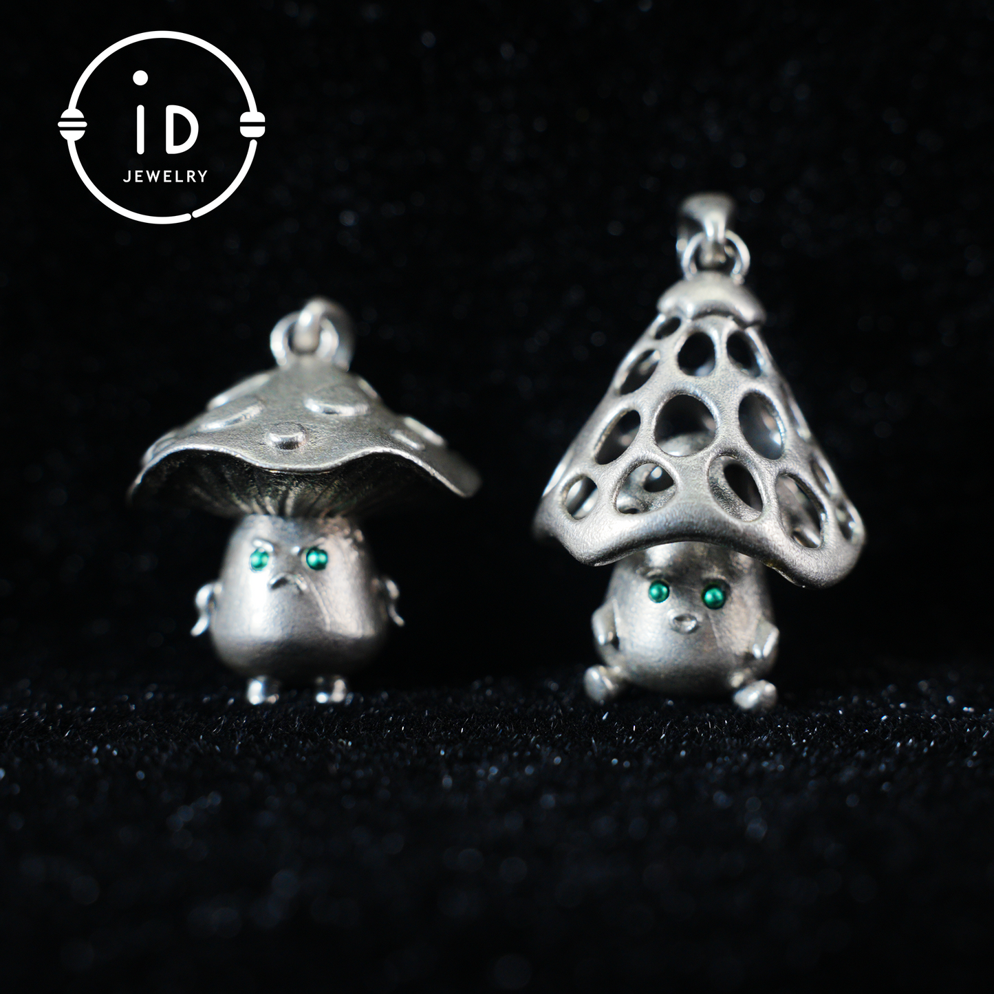 Sterling Silver Mushroom Spirit Pendant – Forest Guardian Necklace with Green Zircon Eyes – Fairycore Jewelry Gift for Sensitive Souls