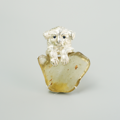 925 Silver Dog Pendant Brooch | Libyan Desert Glass Totem Jewelry | Healing Gift for Pet Lovers