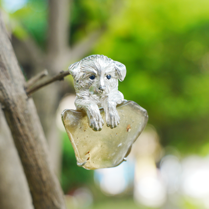 925 Silver Dog Pendant Brooch | Libyan Desert Glass Totem Jewelry | Healing Gift for Pet Lovers