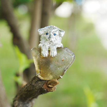 925 Silver Dog Pendant Brooch | Libyan Desert Glass Totem Jewelry | Healing Gift for Pet Lovers