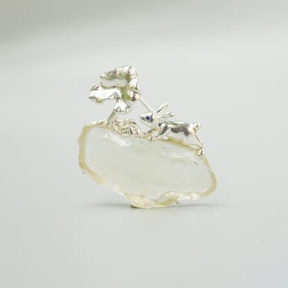 Libyan Desert Glass Rabbit Pendant Brooch | 925 Silver Fairytale Jewelry Gift for Her