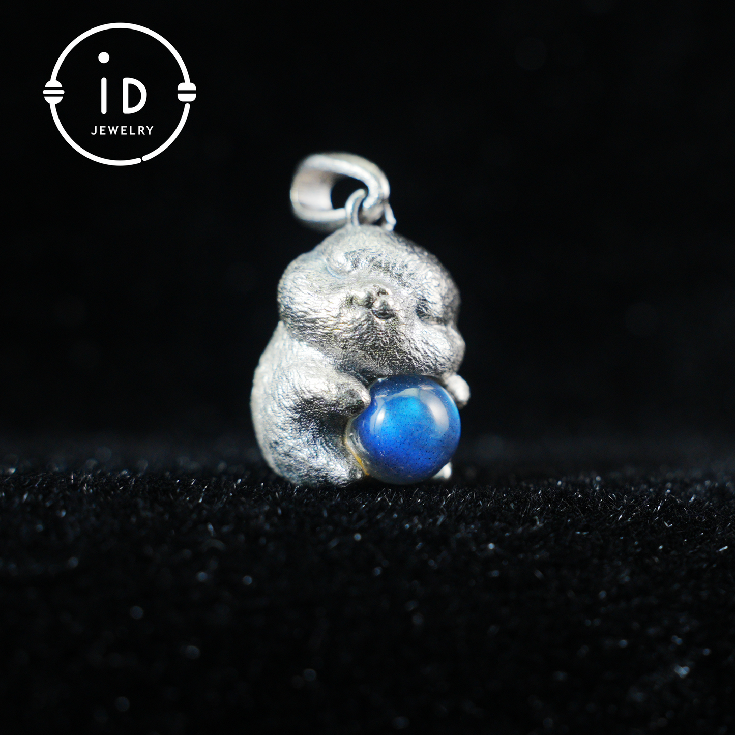 Moon Rabbit Necklace in Sterling Silver – Blue Labradorite Wishing Pendant – Spiritual Animal Totem Jewelry – Cute Bunny Charm for Inner Peace
