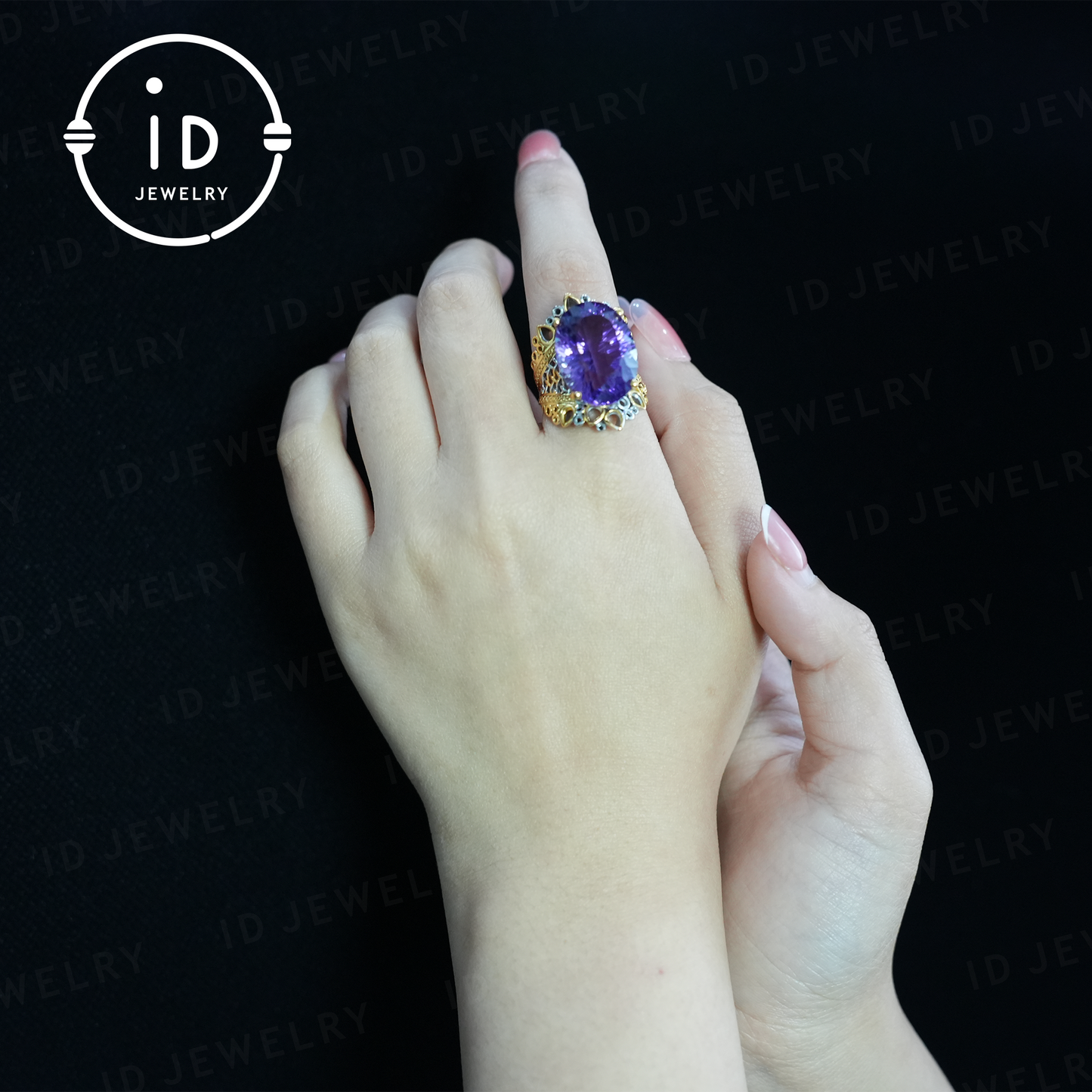 Natural Amethyst Ring, Vintage Style, 18K Gold Plated, Statement Jewelry, Engagement Ring, Luxury Gemstone Jewelry, Gift for Women