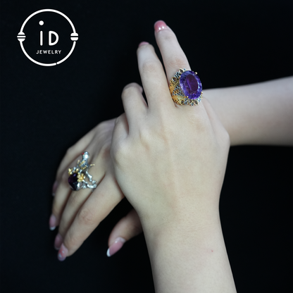 Natural Amethyst Ring, Vintage Style, 18K Gold Plated, Statement Jewelry, Engagement Ring, Luxury Gemstone Jewelry, Gift for Women