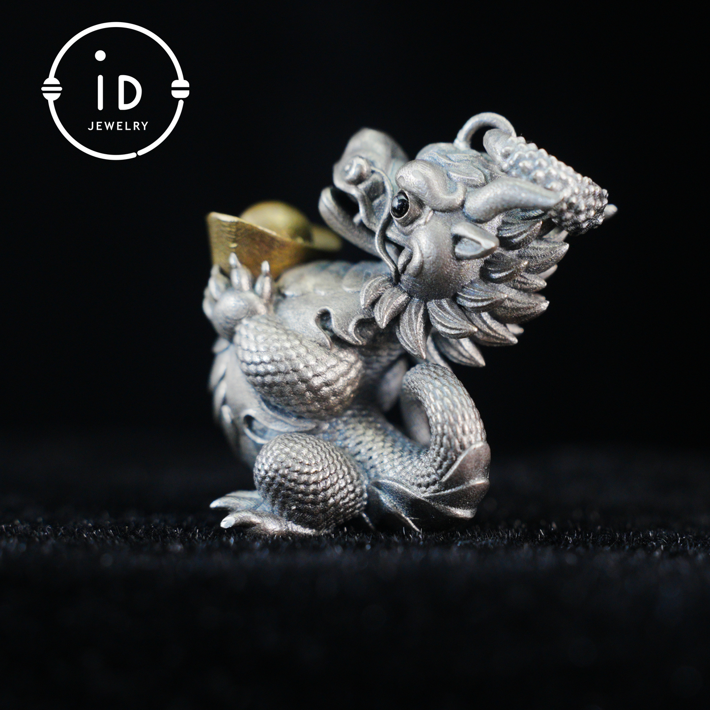 Lucky Oriental Dragon Charm Pendant in Sterling Silver and Brass – Symbol of Gentle Protection and Good Fortune – Handcrafted Feng Shui Amulet