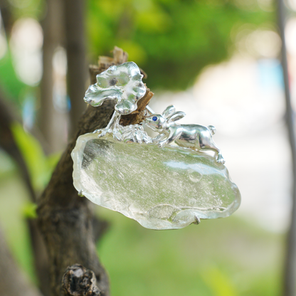 Libyan Desert Glass Rabbit Pendant Brooch | 925 Silver Fairytale Jewelry Gift for Her