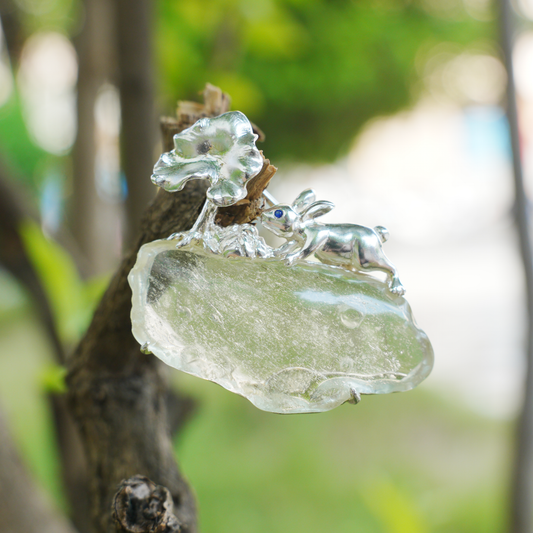 Libyan Desert Glass Rabbit Pendant Brooch | 925 Silver Fairytale Jewelry Gift for Her
