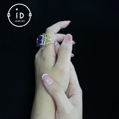 Natural Amethyst Ring, Vintage Style, 18K Gold Plated, Statement Jewelry, Engagement Ring, Luxury Gemstone Jewelry, Gift for Women