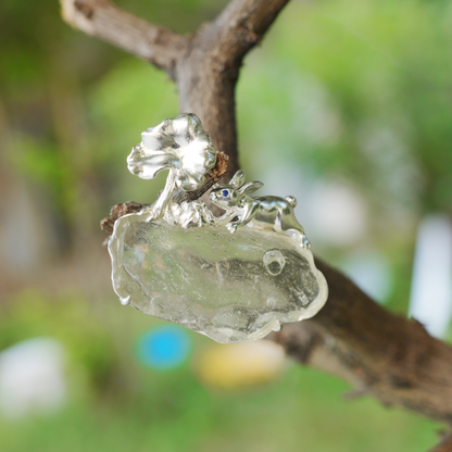 Libyan Desert Glass Rabbit Pendant Brooch | 925 Silver Fairytale Jewelry Gift for Her