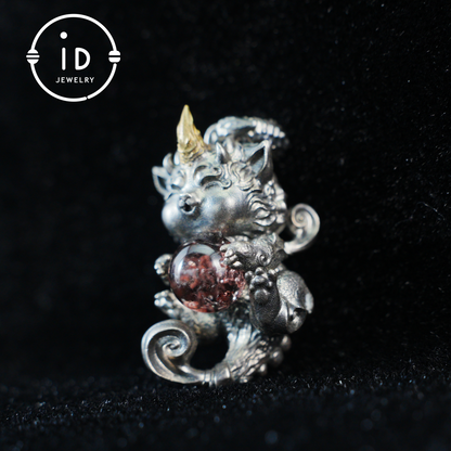 Mystical Chinese Pixiu Guardian Pendant – Sterling Silver Wish-Beast Amulet with Phantom Quartz – Spiritual Totem Jewelry