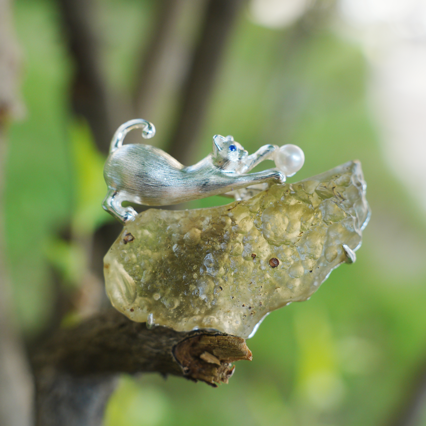 Libyan Desert Glass Cat Pendant Brooch | 925 Silver Fairy Jewelry Gift for Her