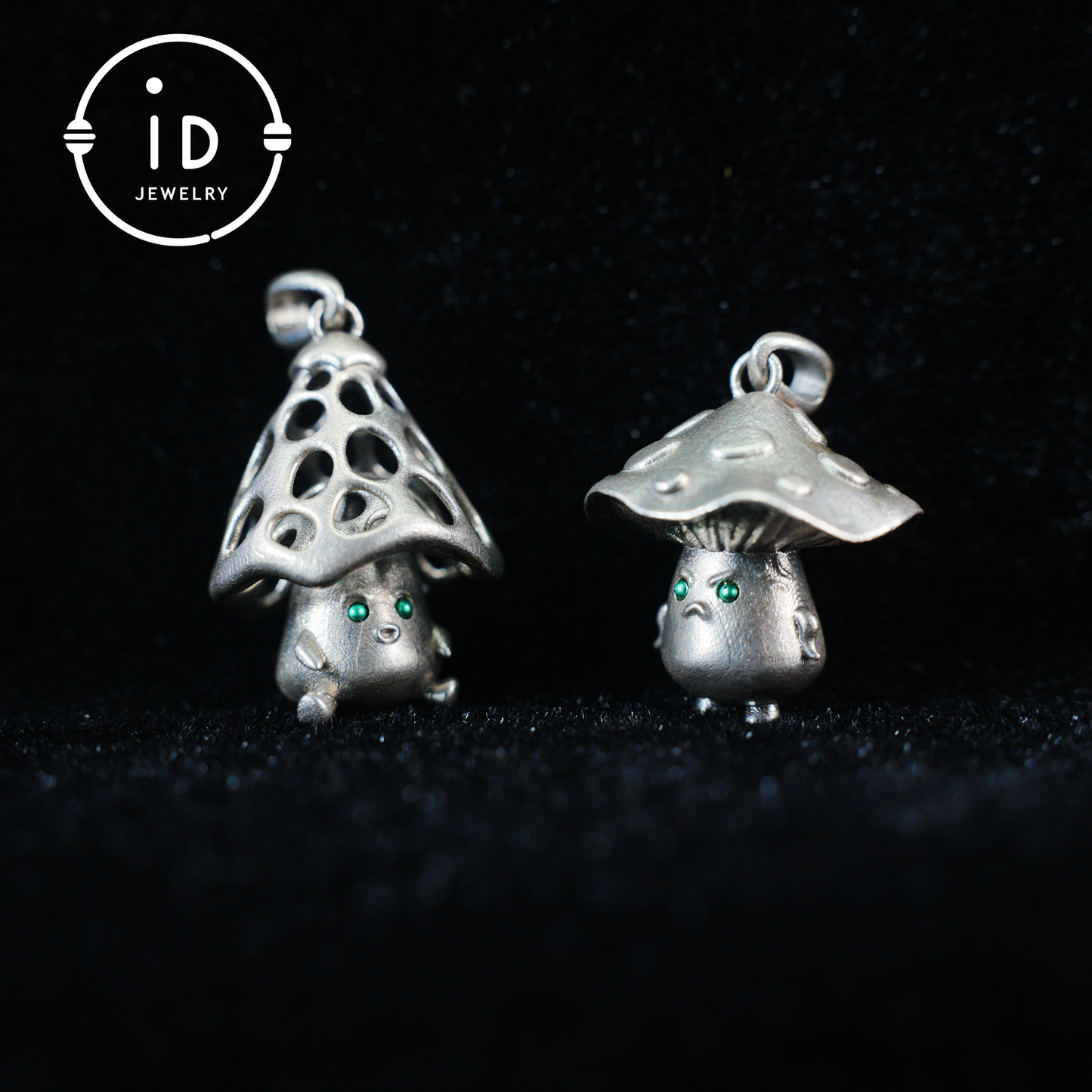 Sterling Silver Mushroom Spirit Pendant – Forest Guardian Necklace with Green Zircon Eyes – Fairycore Jewelry Gift for Sensitive Souls