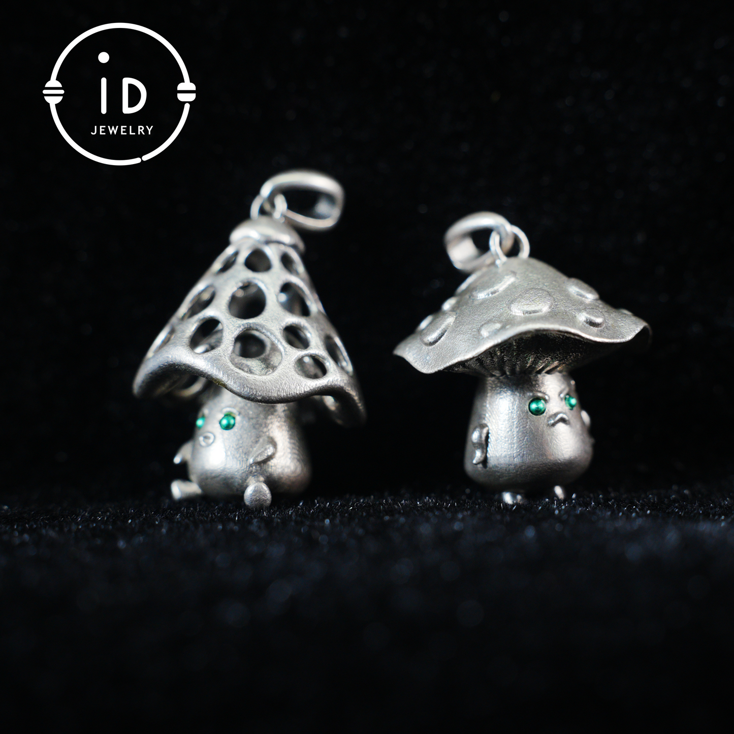 Sterling Silver Mushroom Spirit Pendant – Forest Guardian Necklace with Green Zircon Eyes – Fairycore Jewelry Gift for Sensitive Souls