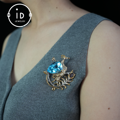 Handmade Peacock Brooch Pendant | Natural Topaz Jewelry | Luxurious Animal Design | Gold-Plated Vintage Pendant
