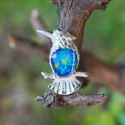 925 Silver Bird Pendant Brooch | Enamel Celestial Jewelry | Nature Gift for Her