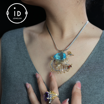 Handmade Peacock Brooch Pendant | Natural Topaz Jewelry | Luxurious Animal Design | Gold-Plated Vintage Pendant