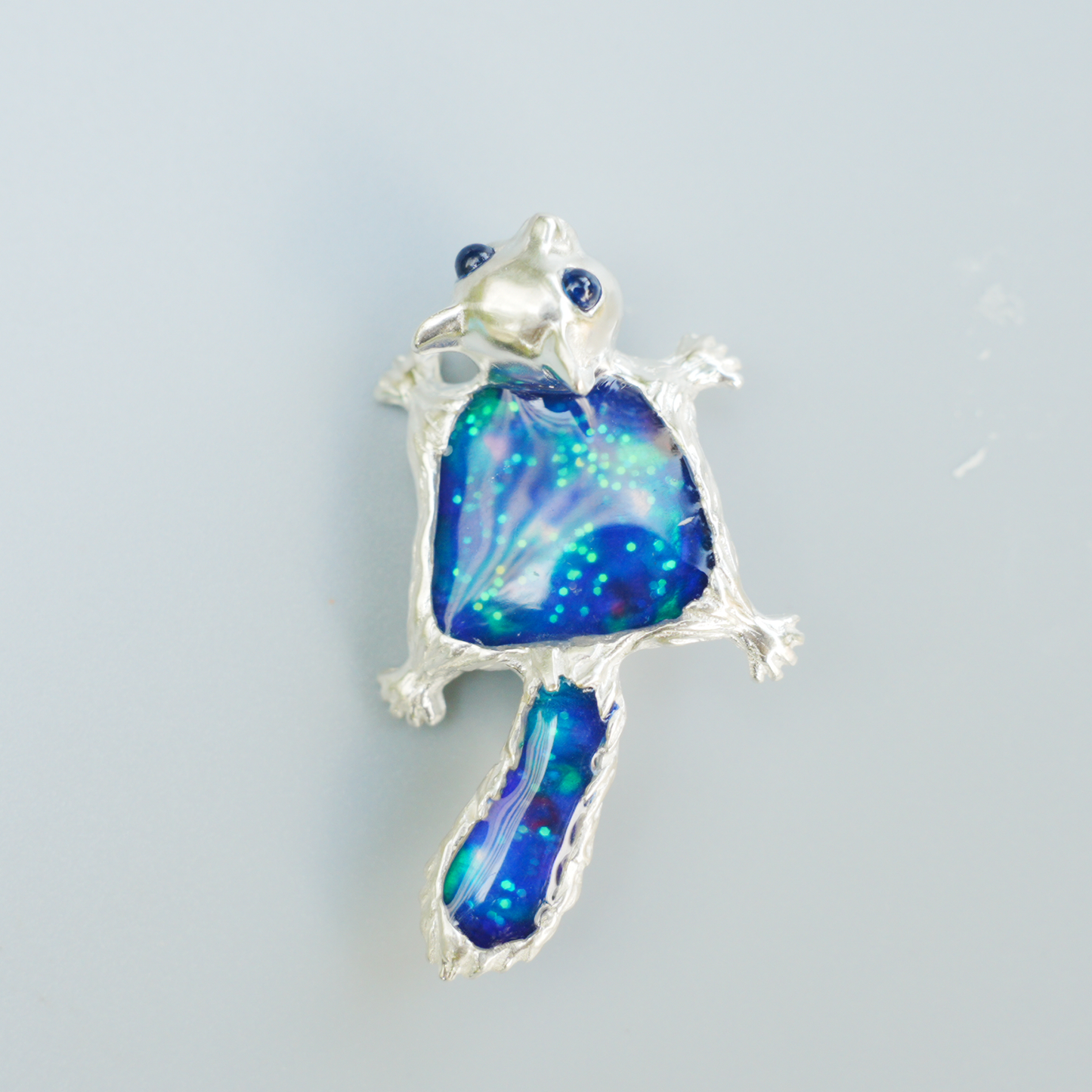 925 Silver Flying Squirrel Pendant Brooch | Enamel Totem Jewelry | Sapphire Eye Spiritual Gift for Her
