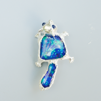 925 Silver Flying Squirrel Pendant Brooch | Enamel Totem Jewelry | Sapphire Eye Spiritual Gift for Her
