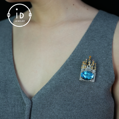 Natural topaz castle pendant | dual-purpose brooch | gold-plated | luxury jewelry | women's gift