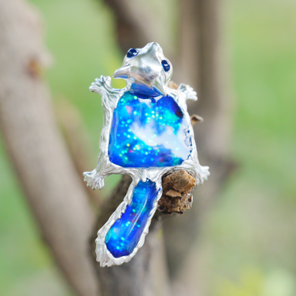 925 Silver Flying Squirrel Pendant Brooch | Enamel Totem Jewelry | Sapphire Eye Spiritual Gift for Her