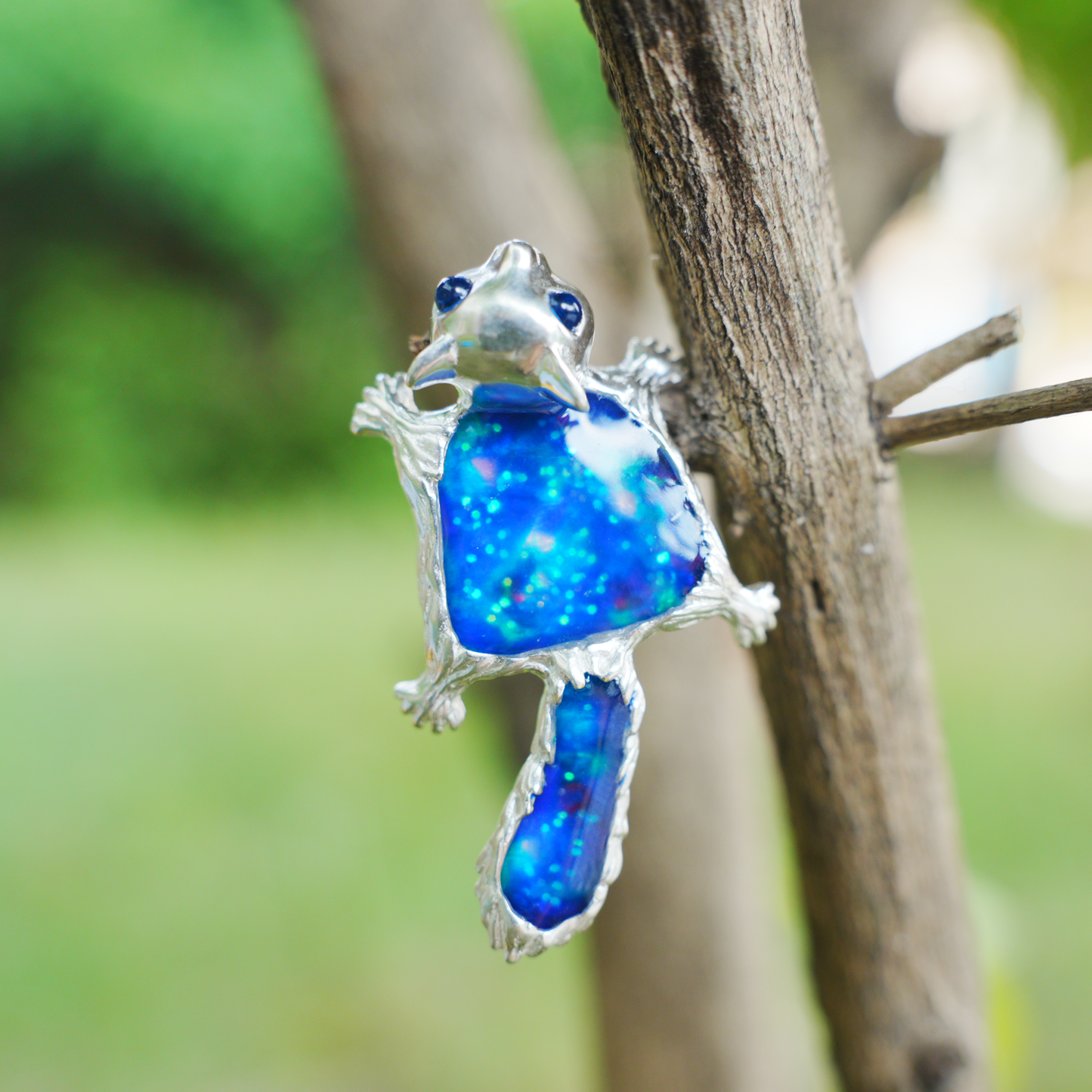925 Silver Flying Squirrel Pendant Brooch | Enamel Totem Jewelry | Sapphire Eye Spiritual Gift for Her