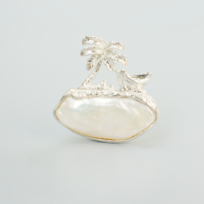 925 Silver Palm Island Pendant | Baroque Pearl Necklace | Summer Beach Gift for Her