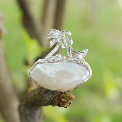 925 Silver Palm Island Pendant | Baroque Pearl Necklace | Summer Beach Gift for Her