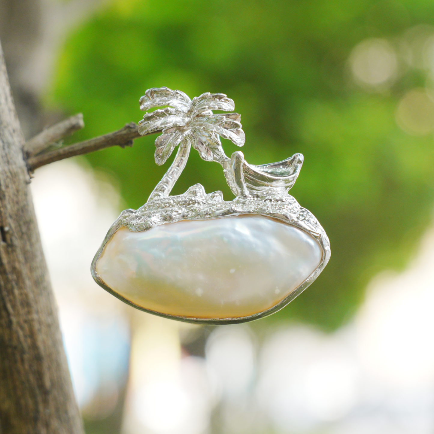 925 Silver Palm Island Pendant | Baroque Pearl Necklace | Summer Beach Gift for Her