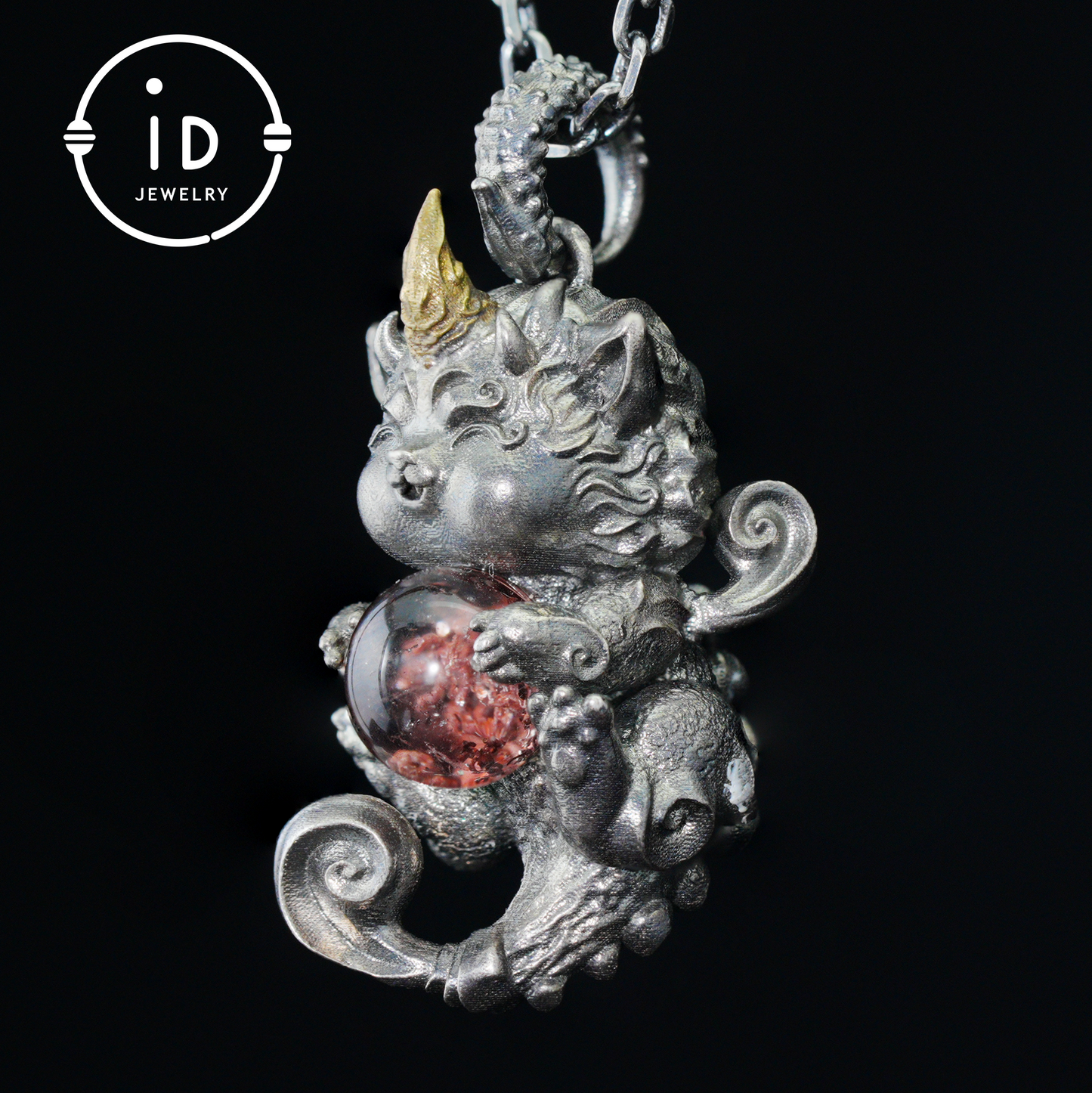 Mystical Chinese Pixiu Guardian Pendant – Sterling Silver Wish-Beast Amulet with Phantom Quartz – Spiritual Totem Jewelry