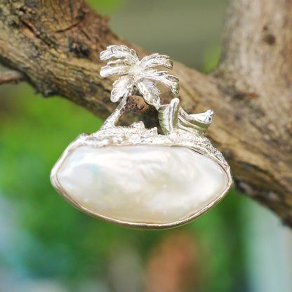 925 Silver Palm Island Pendant | Baroque Pearl Necklace | Summer Beach Gift for Her