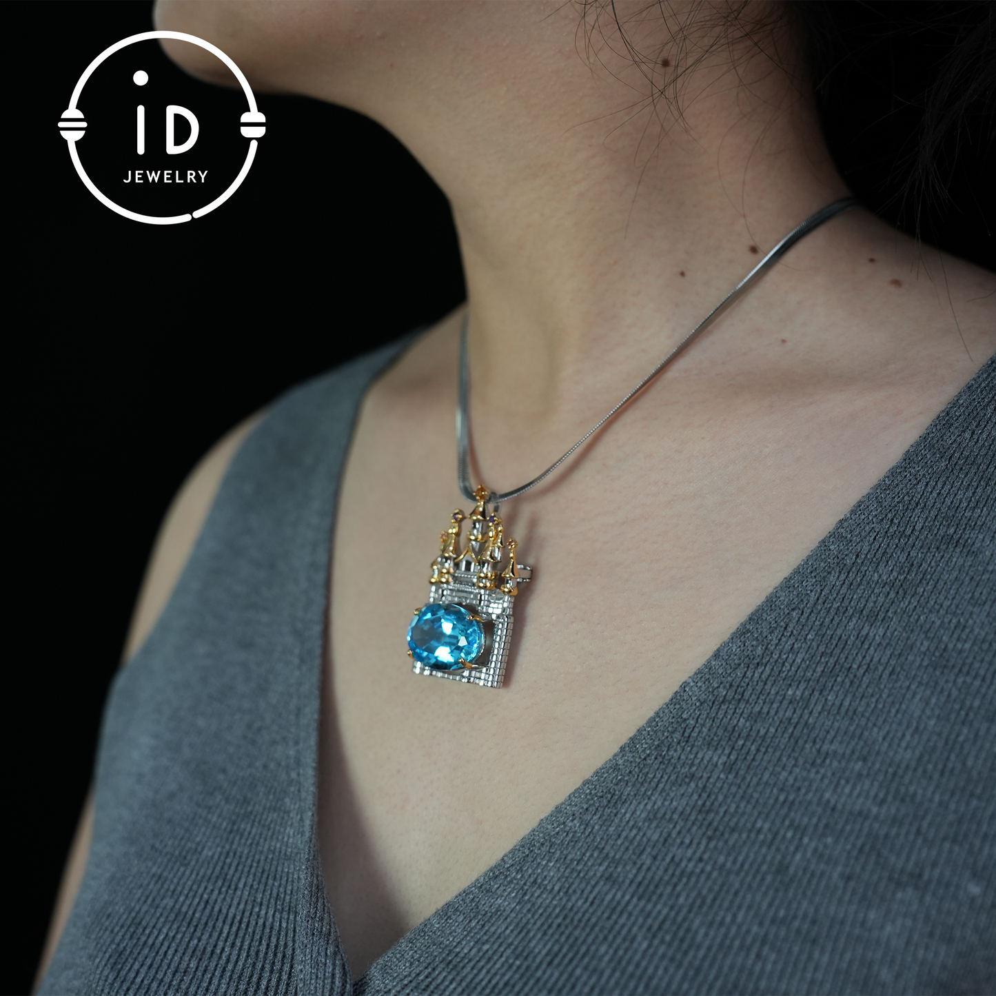 Natural topaz castle pendant | dual-purpose brooch | gold-plated | luxury jewelry | women's gift