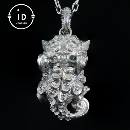 Mystical Chinese Pixiu Guardian Pendant – Sterling Silver Wish-Beast Amulet with Phantom Quartz – Spiritual Totem Jewelry