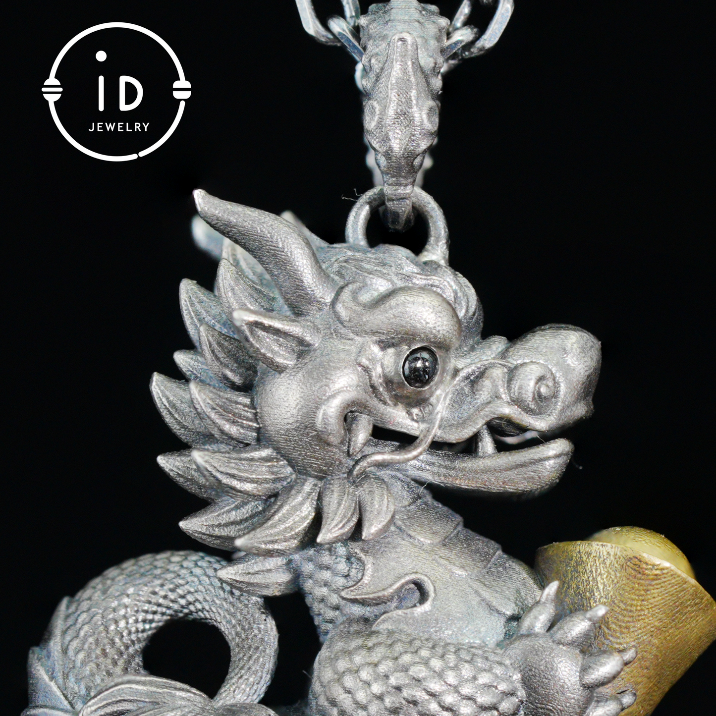 Lucky Oriental Dragon Charm Pendant in Sterling Silver and Brass – Symbol of Gentle Protection and Good Fortune – Handcrafted Feng Shui Amulet