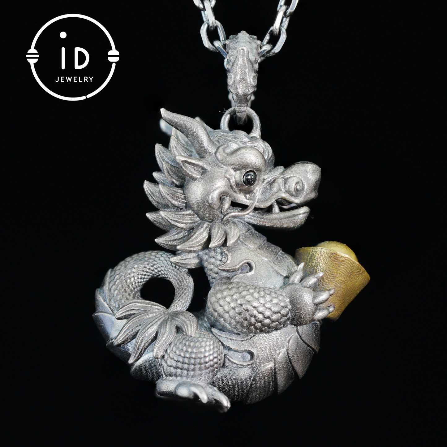 Lucky Oriental Dragon Charm Pendant in Sterling Silver and Brass – Symbol of Gentle Protection and Good Fortune – Handcrafted Feng Shui Amulet
