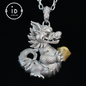 Lucky Oriental Dragon Charm Pendant in Sterling Silver and Brass – Symbol of Gentle Protection and Good Fortune – Handcrafted Feng Shui Amulet