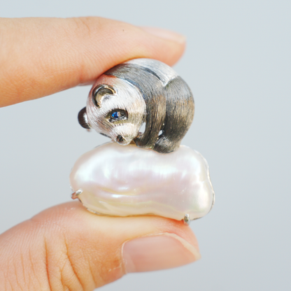 925 Silver Panda Pendant Brooch | Baroque Pearl Totem Jewelry | Healing Gift for Her