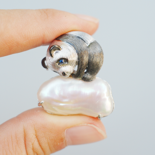925 Silver Panda Pendant Brooch | Baroque Pearl Totem Jewelry | Healing Gift for Her