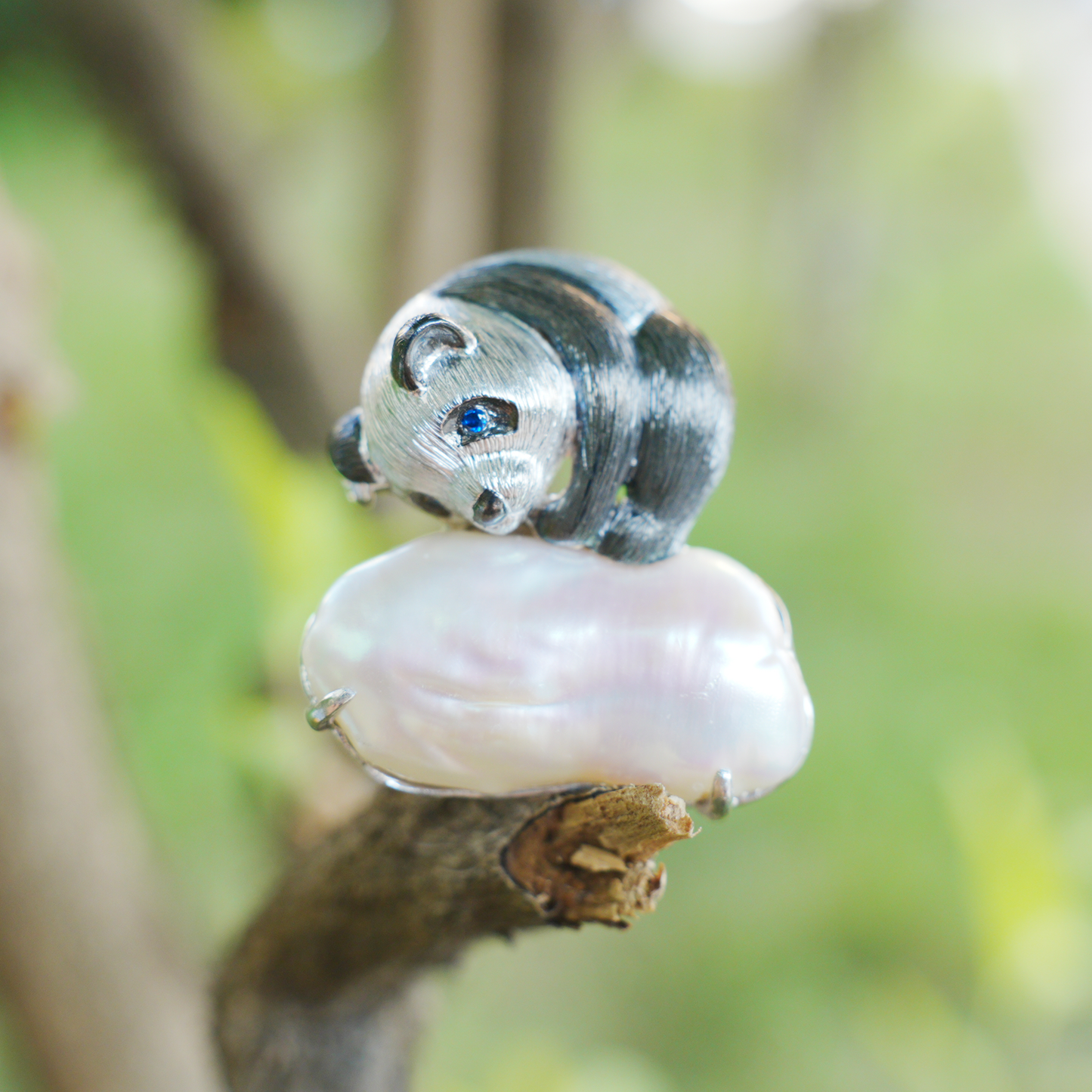 925 Silver Panda Pendant Brooch | Baroque Pearl Totem Jewelry | Healing Gift for Her