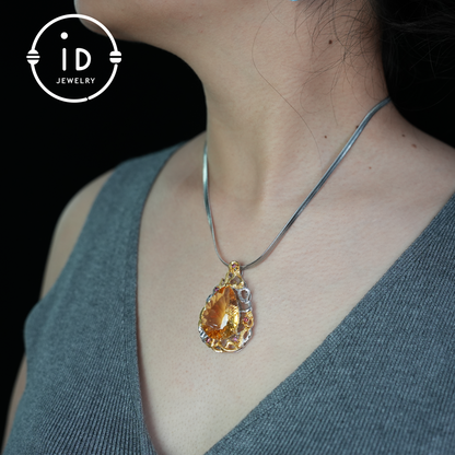 Elegant Yellow Citrine Pendant, Royal Crown Design, Handmade Jewelry, Luxurious Statement Piece, Perfect Gift for Special Occasions
