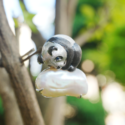 925 Silver Panda Pendant Brooch | Baroque Pearl Totem Jewelry | Healing Gift for Her