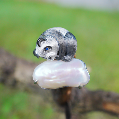 925 Silver Panda Pendant Brooch | Baroque Pearl Totem Jewelry | Healing Gift for Her