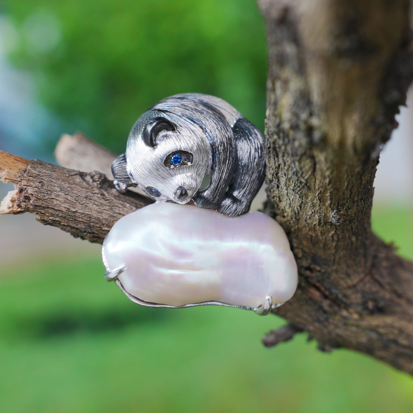 925 Silver Panda Pendant Brooch | Baroque Pearl Totem Jewelry | Healing Gift for Her