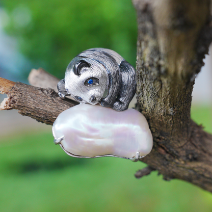 925 Silver Panda Pendant Brooch | Baroque Pearl Totem Jewelry | Healing Gift for Her