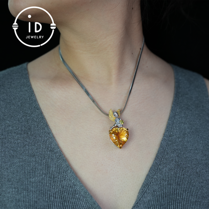 Angel Citrine Pendant, Heart Shaped Yellow Gemstone, 925 Silver Jewelry, Handmade Gift for Women, Birthday Gift, Guardian Angel Jewelry