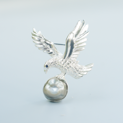 925 Silver Eagle Pendant Brooch | Keshi Pearl Jewelry | Elegant Gift for Her