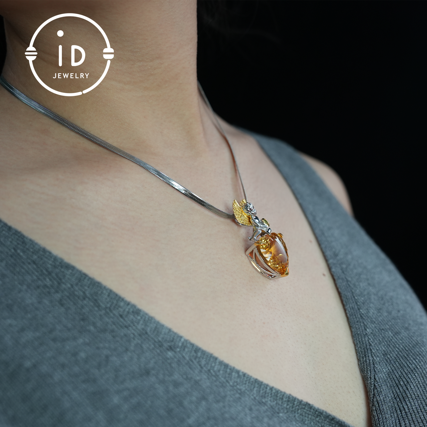 Angel Citrine Pendant, Heart Shaped Yellow Gemstone, 925 Silver Jewelry, Handmade Gift for Women, Birthday Gift, Guardian Angel Jewelry