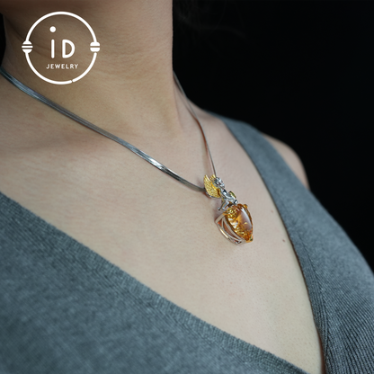 Angel Citrine Pendant, Heart Shaped Yellow Gemstone, 925 Silver Jewelry, Handmade Gift for Women, Birthday Gift, Guardian Angel Jewelry