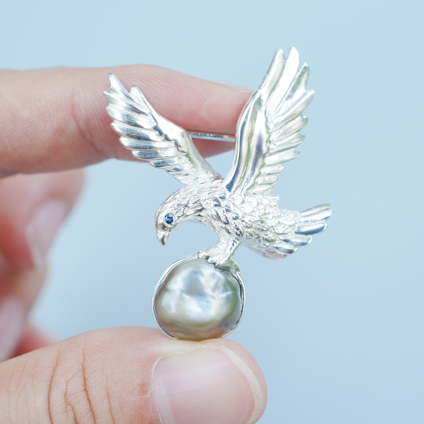 925 Silver Eagle Pendant Brooch | Keshi Pearl Jewelry | Elegant Gift for Her